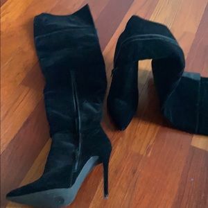 Black velvet over the knee boots